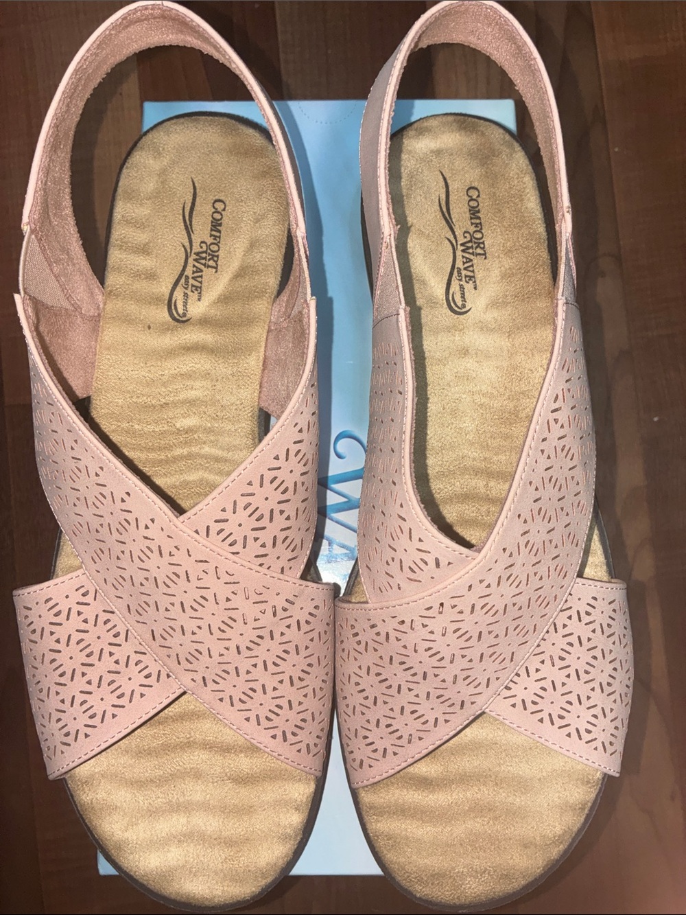 easy street Blush  colored Laser-Cut Crisscross Slingback Sandals
